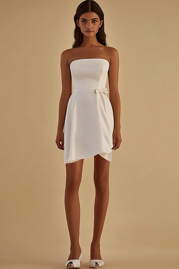 White Bodycon Short Satin Graduation Dress with Bow